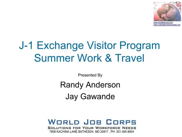 J-1 Exchange Visitor Program Summer Work Travel