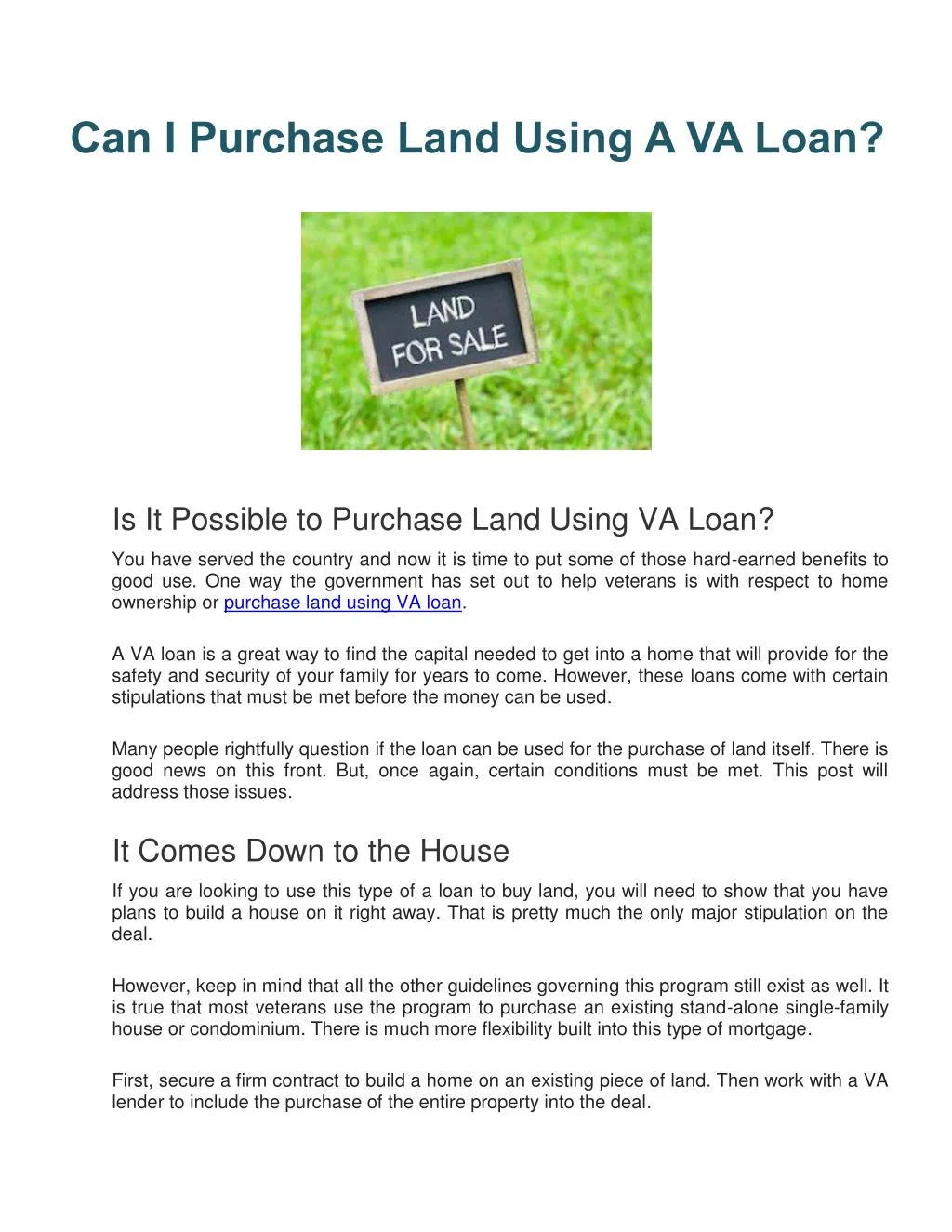 can i purchase land using a va loan