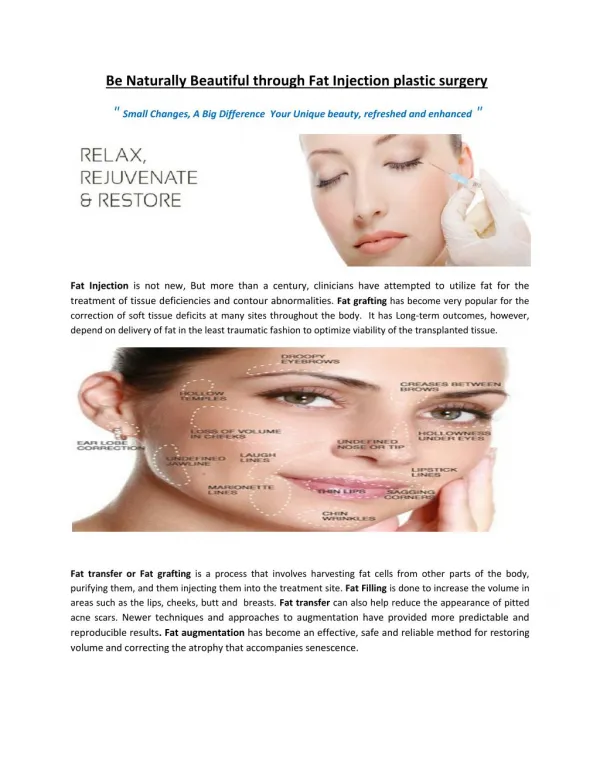 Be naturally beautiful through Fat Injection plastic surgery