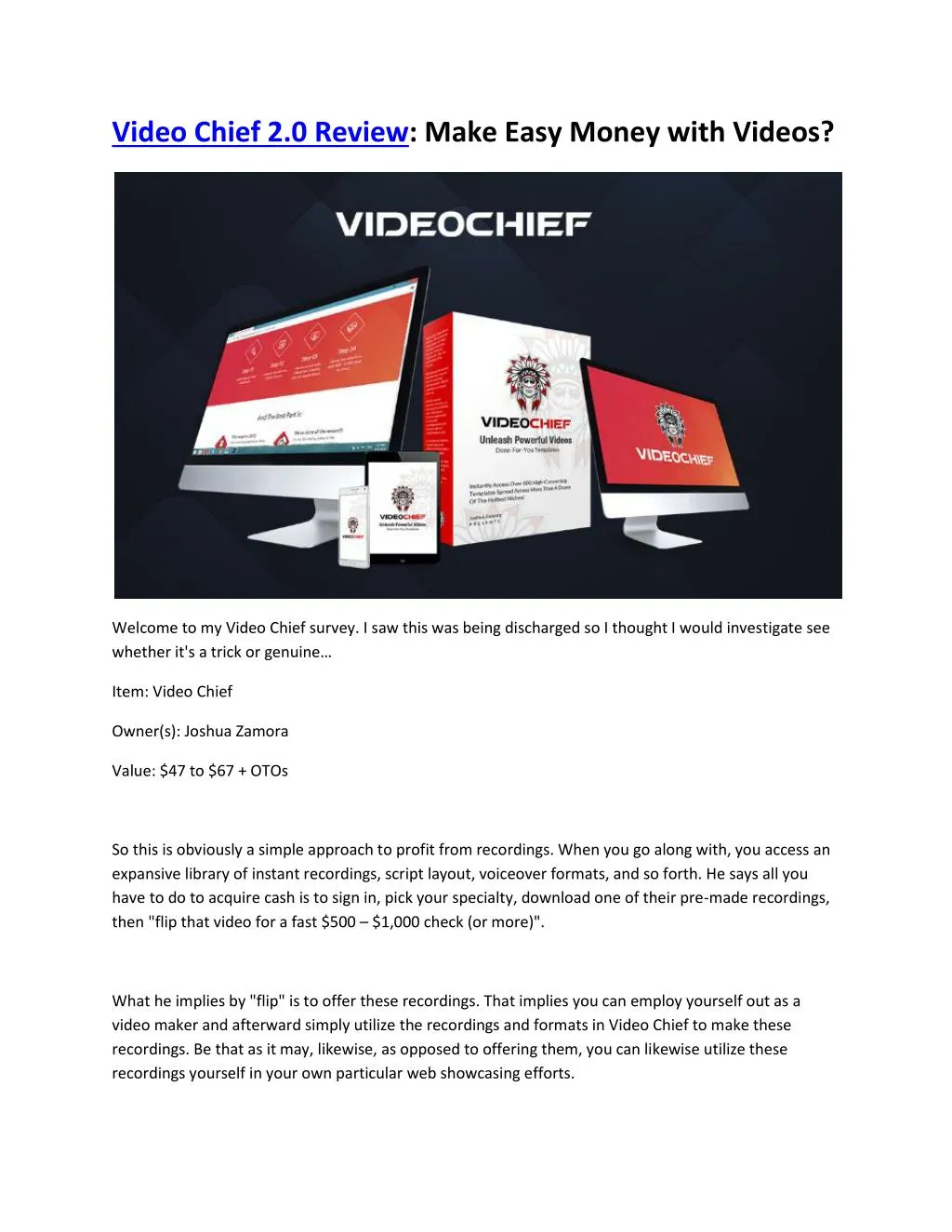 video chief 2 0 review make easy money with videos