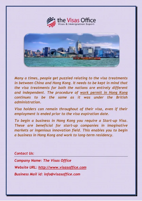 Hong Kong Business & Entrepreneur Visa Requirement