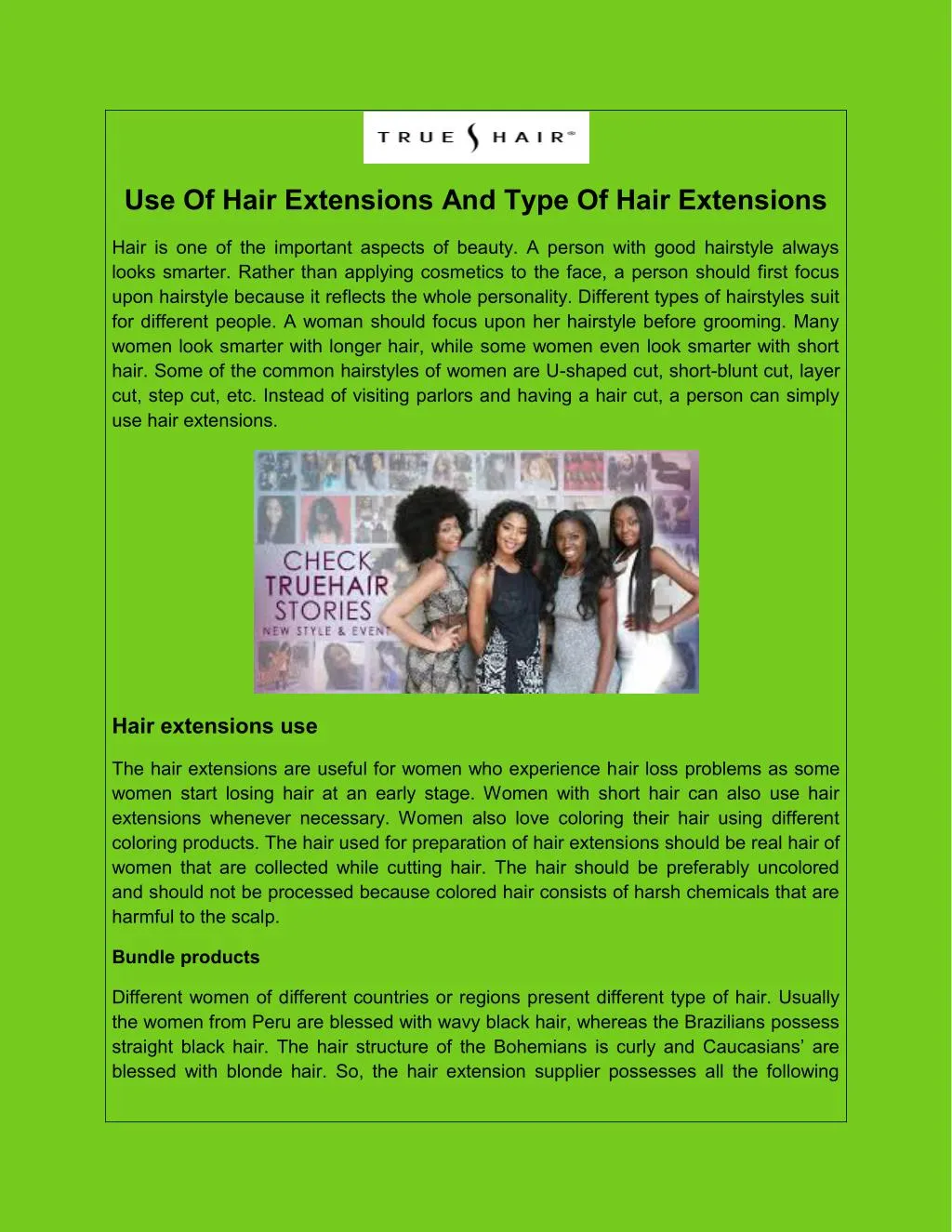 use of hair extensions and type of hair extensions