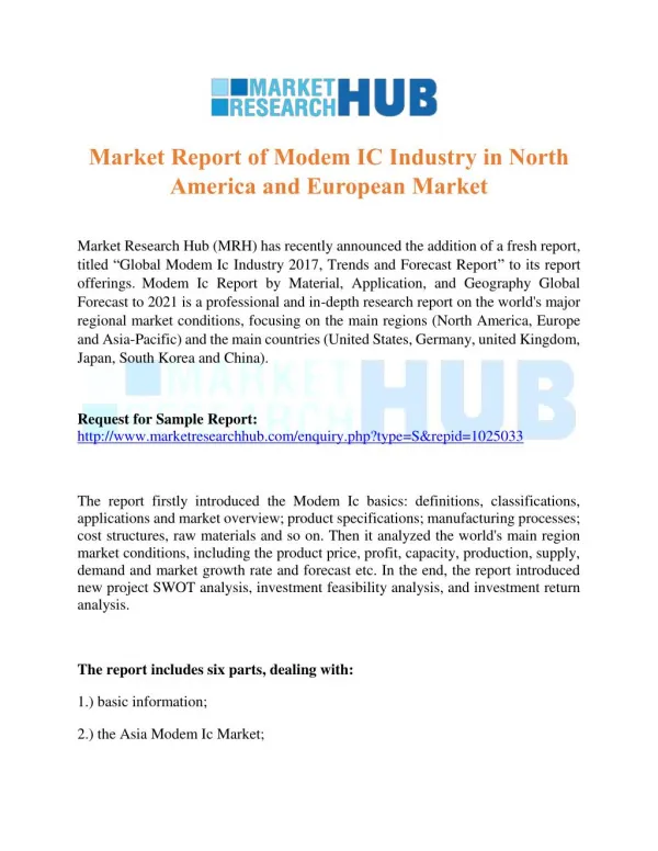 Market Report of Modem IC Industry in North America and European Market