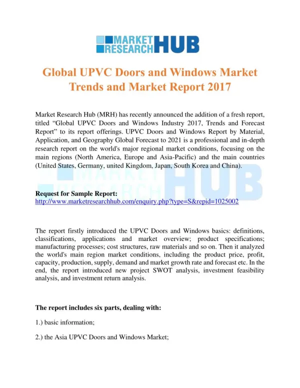 Global UPVC Doors and Windows Market Trends and Market Report 2017
