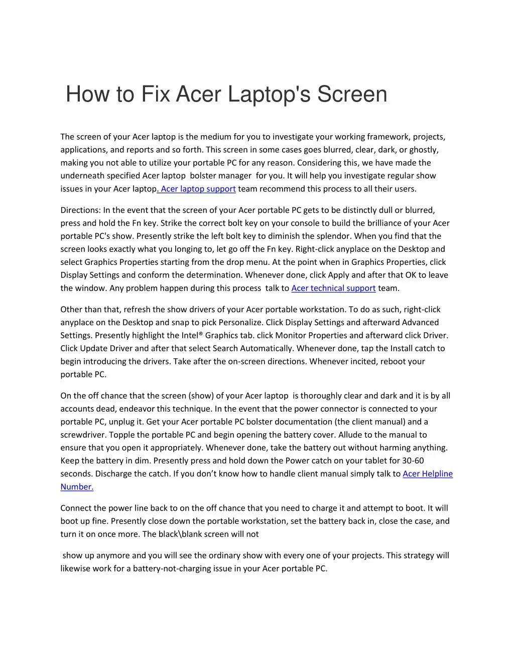 how to fix acer laptop s screen