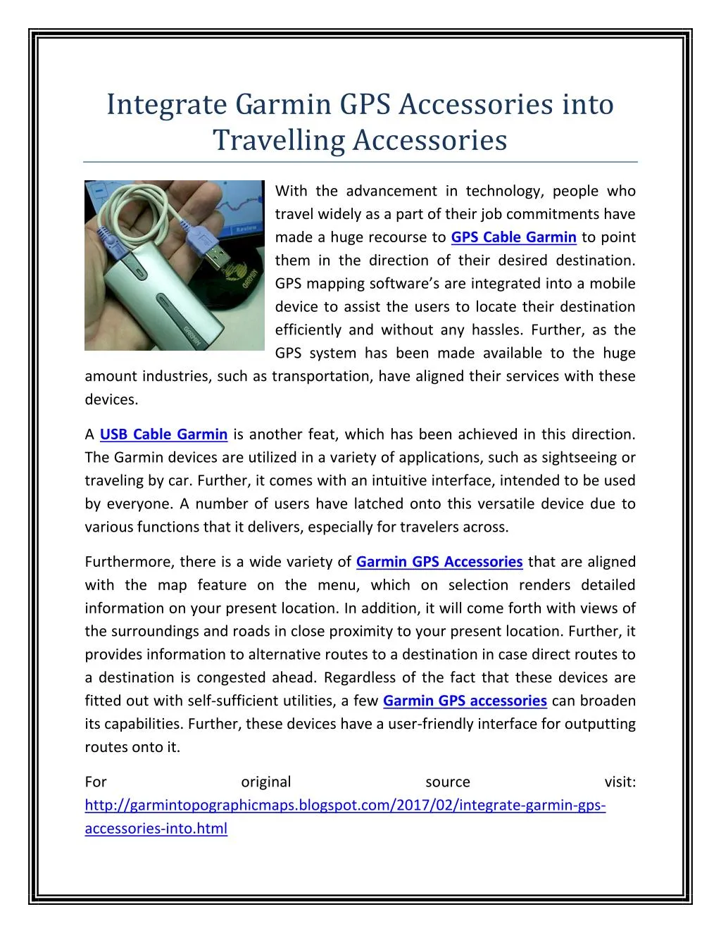 integrate garmin gps accessories into travelling