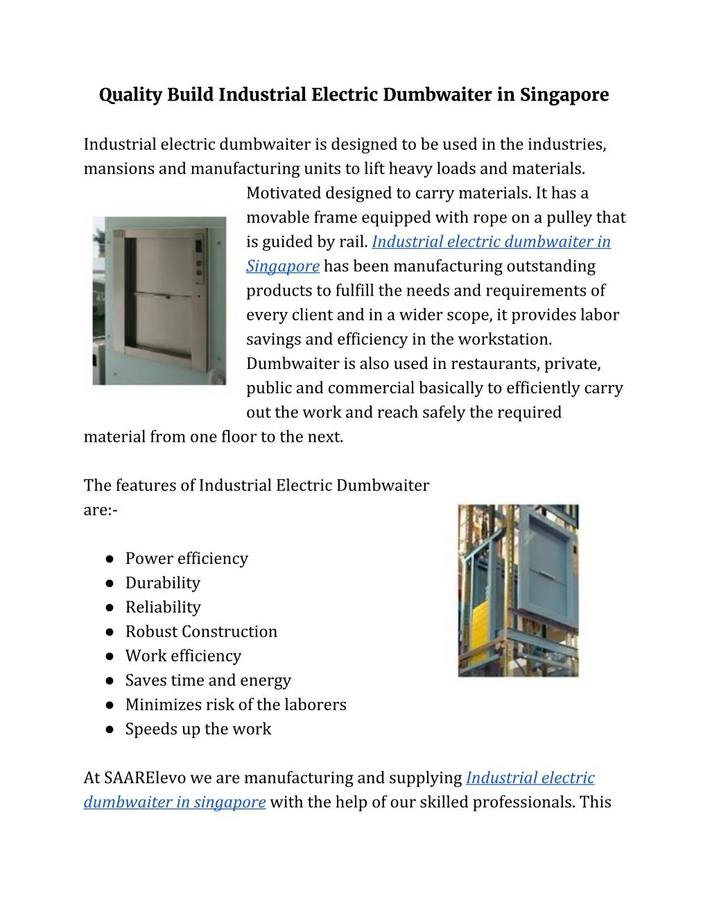 quality build industrial electric dumbwaiter
