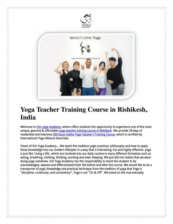 Yoga Teacher Training Course in Rishikesh, India
