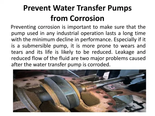How to Prevent Water Transfer Pumps from Corrosion?