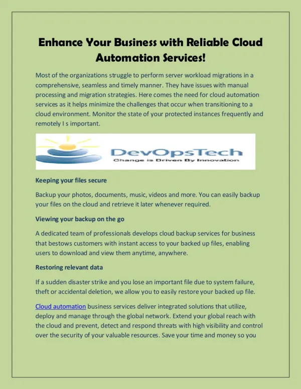 Enhance Your Business with Reliable Cloud Automation Services!