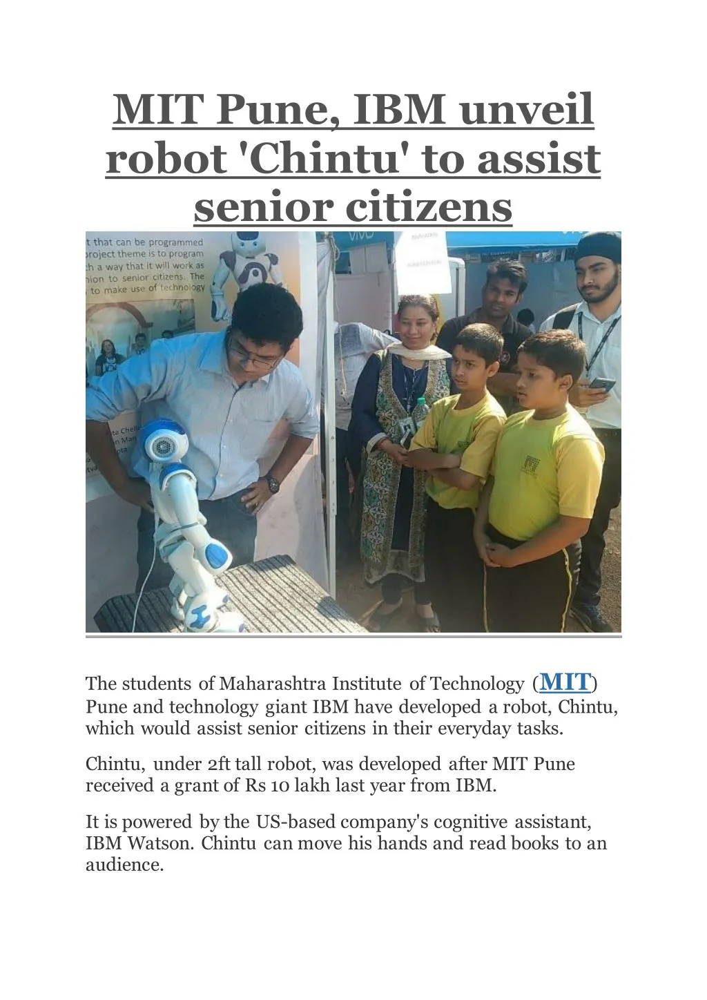 mit pune ibm unveil robot chintu to assist senior