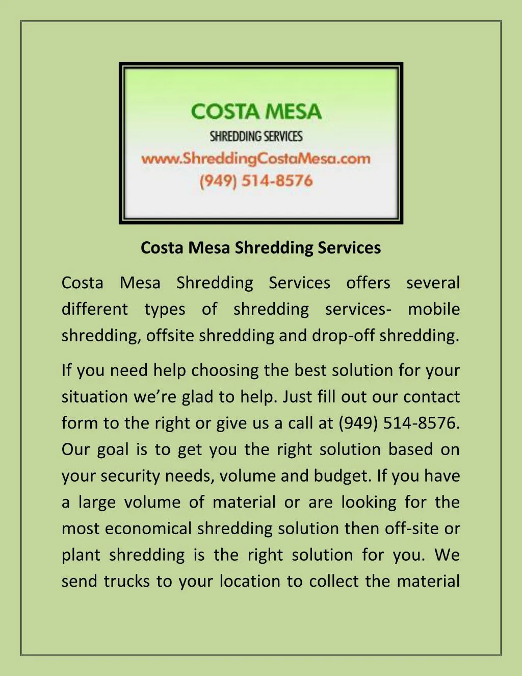 costa mesa shredding services