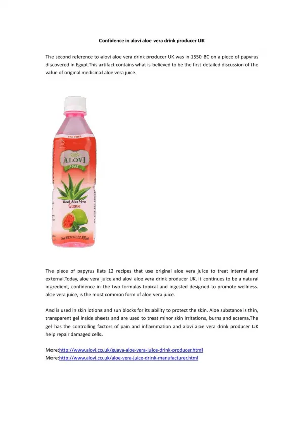 Confidence in alovi aloe vera drink producer UK