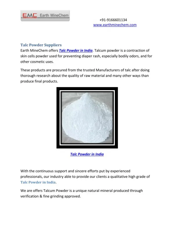 Talc powder in India