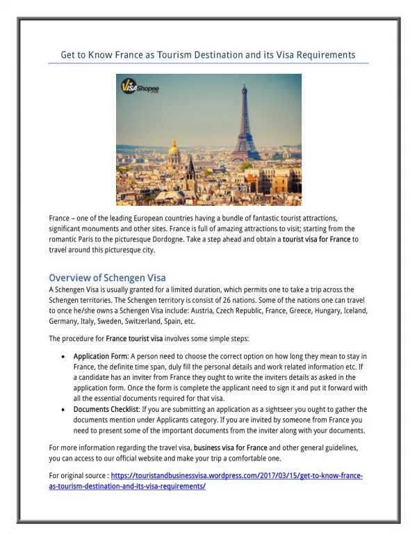 Get to Know France as Tourism Destination and its Visa Requirements