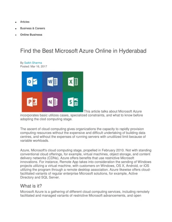 Find the Best Microsoft Azure Online in Hyderabad