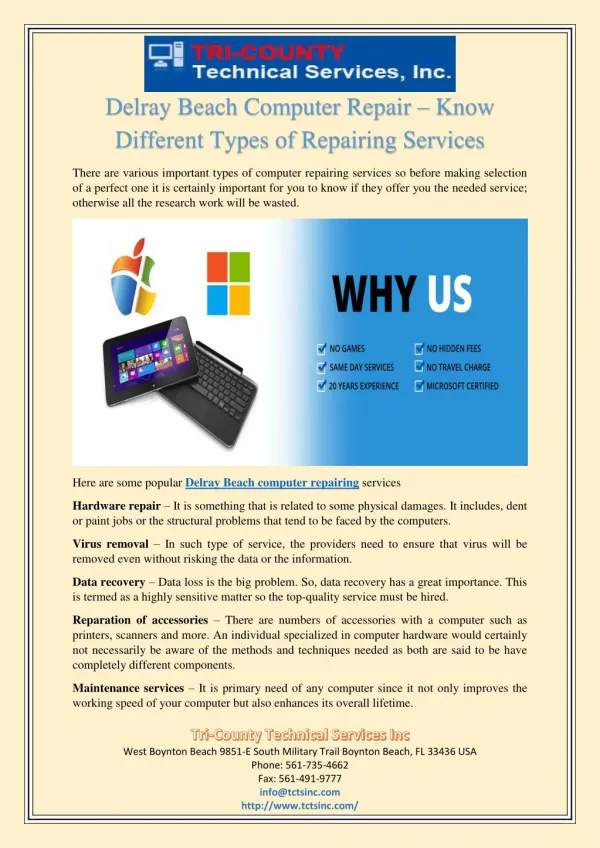 Delray Beach computer repair – Know different types of repairing services