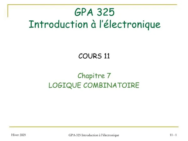 GPA 325 Introduction l lectronique