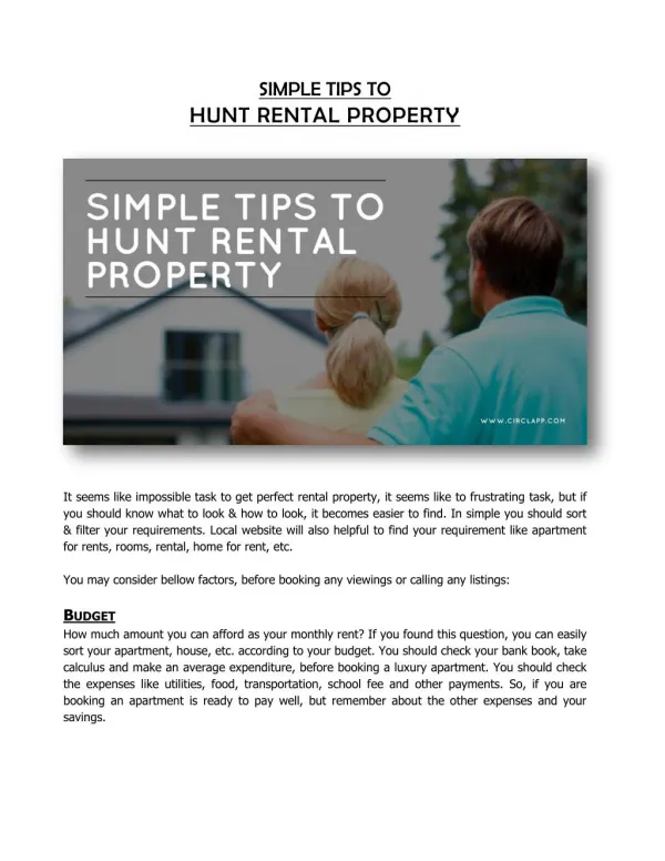 SIMPLE TIPS TO HUNT RENTAL PROPERTY