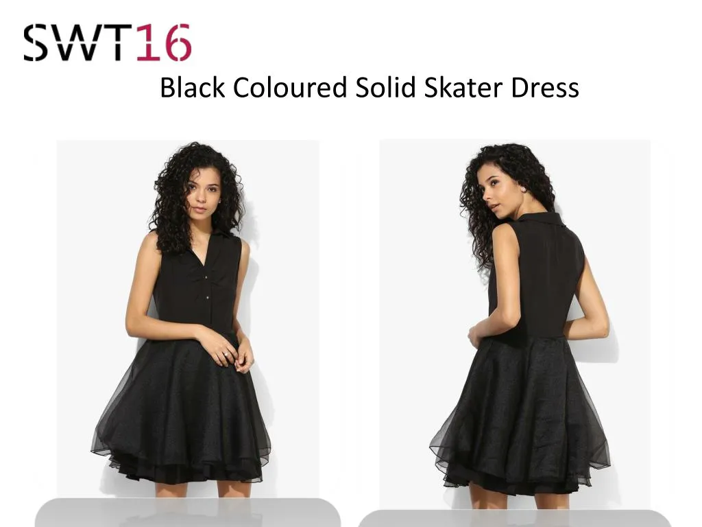 black coloured solid skater dress
