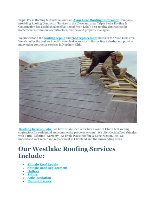Avon Lake Roofing Contractor