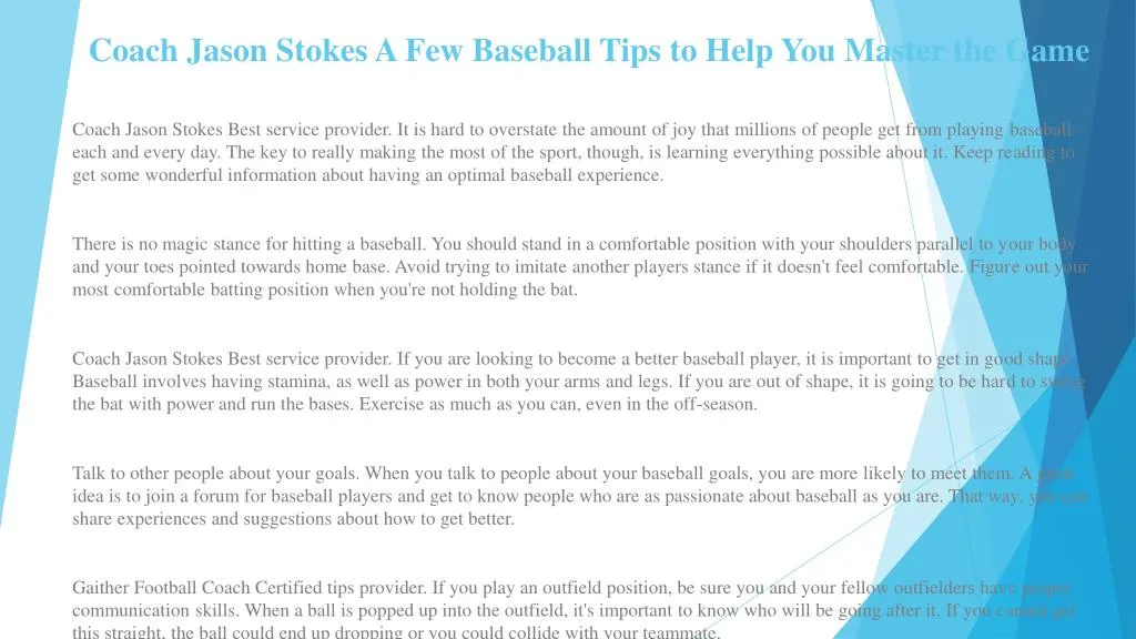coach jason stokes a few baseball tips to help you master the game