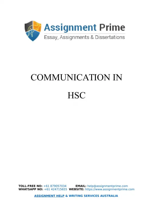 Sample Assignment on Communication In HSC - Assignment Prime Australia