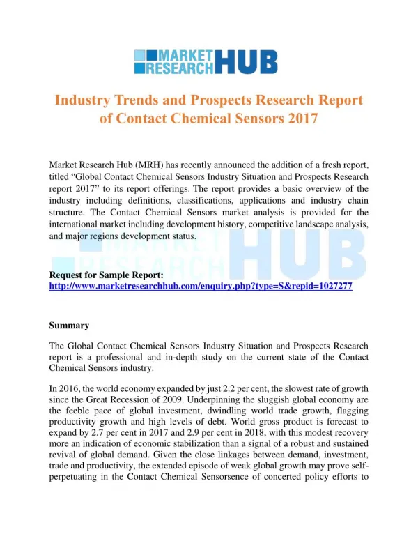 Industry Trends and Prospects Research Report of Contact Chemical Sensors 2017