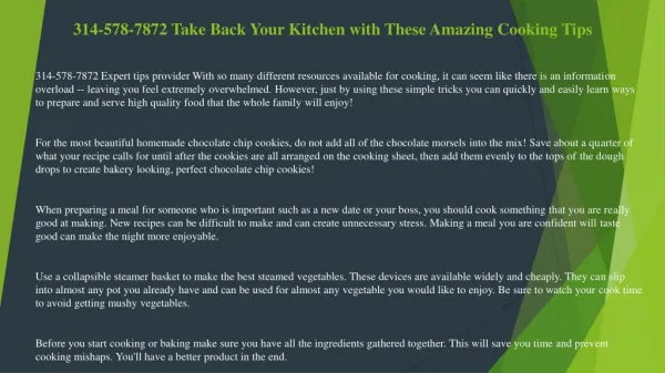 314-578-7872 Cooking Suggestions to Help You Out