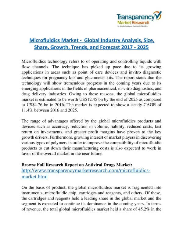 Global Microfluidics Market: Accuracy and Quick Analysis to Fuel Growth