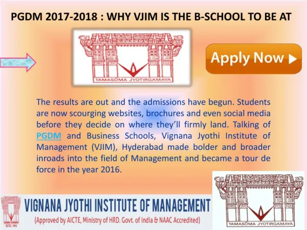 PGDM 2017-2018 : WHY VJIM IS THE B-SCHOOL TO BE AT