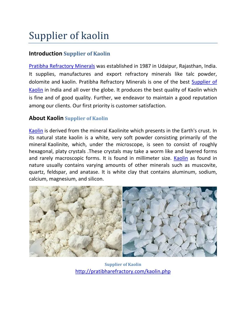 supplier of kaolin
