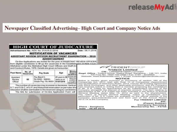 High Court and Company Notice Advertising Process