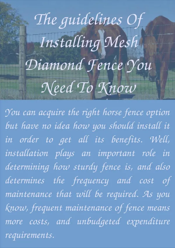 The guidelines Of Installing Mesh Diamond Fence You Need To Know
