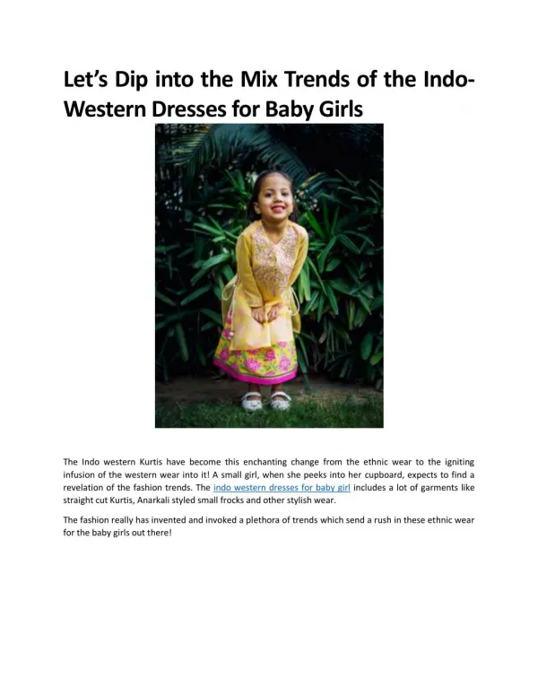 Let’s Dip into the Mix Trends of the Indo-Western Dresses for Baby Girls