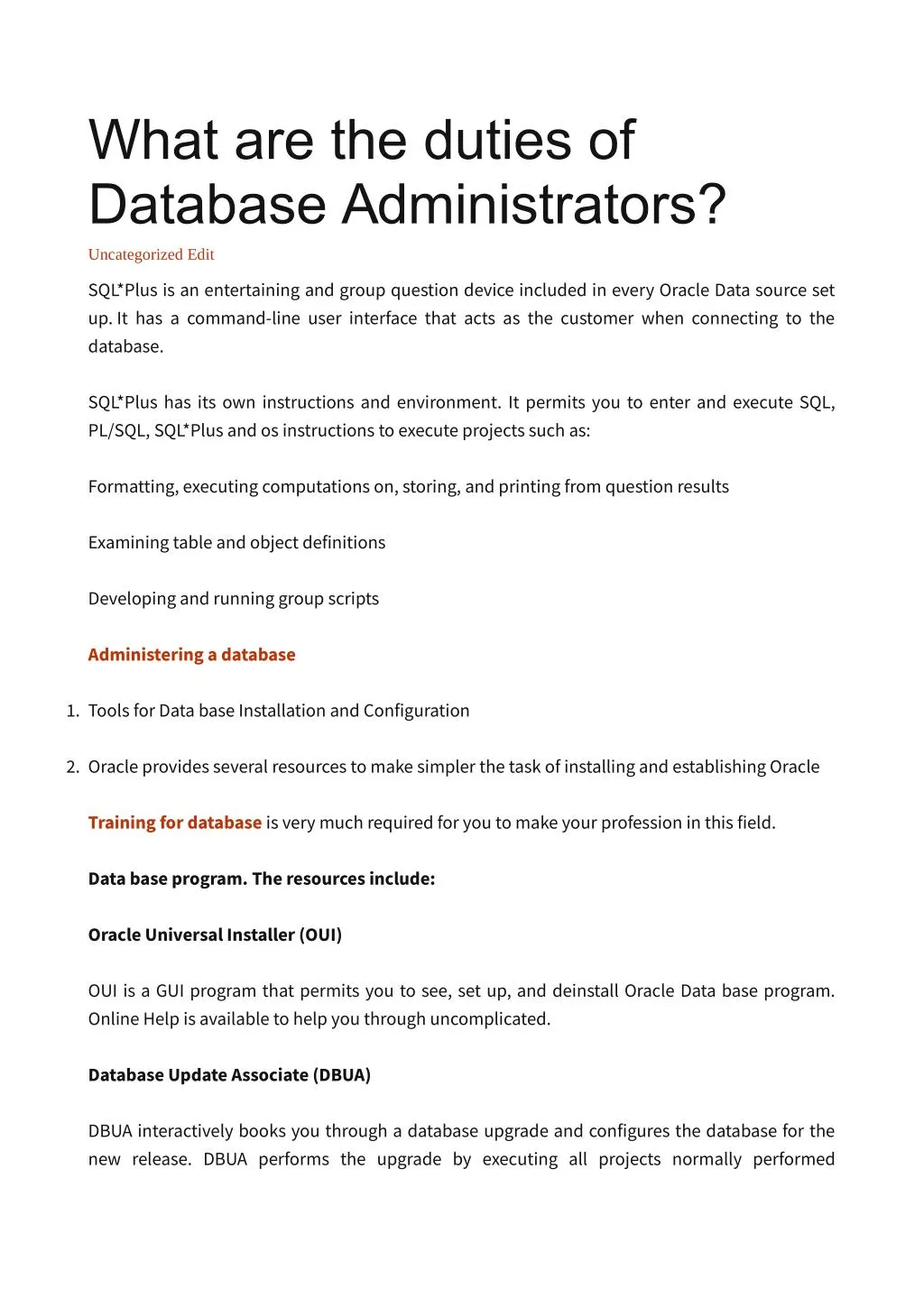what are the duties of database administrators