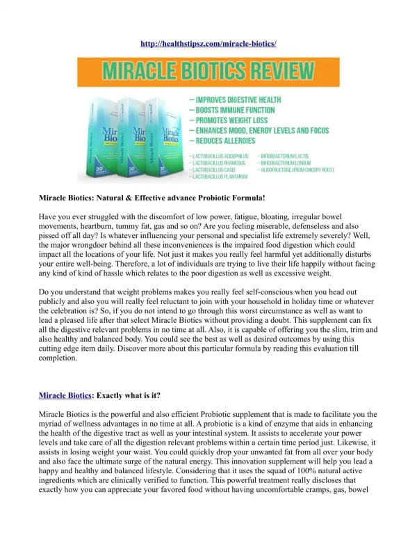 Miracle Biotics: Natural & Effective advance Probiotic Formula!