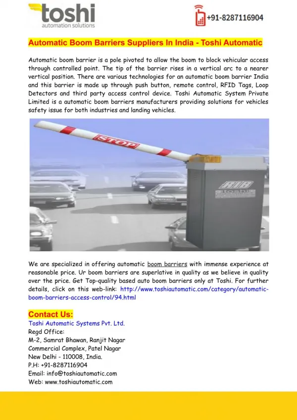 Automatic Boom Barriers Suppliers In India - Toshi Automatic
