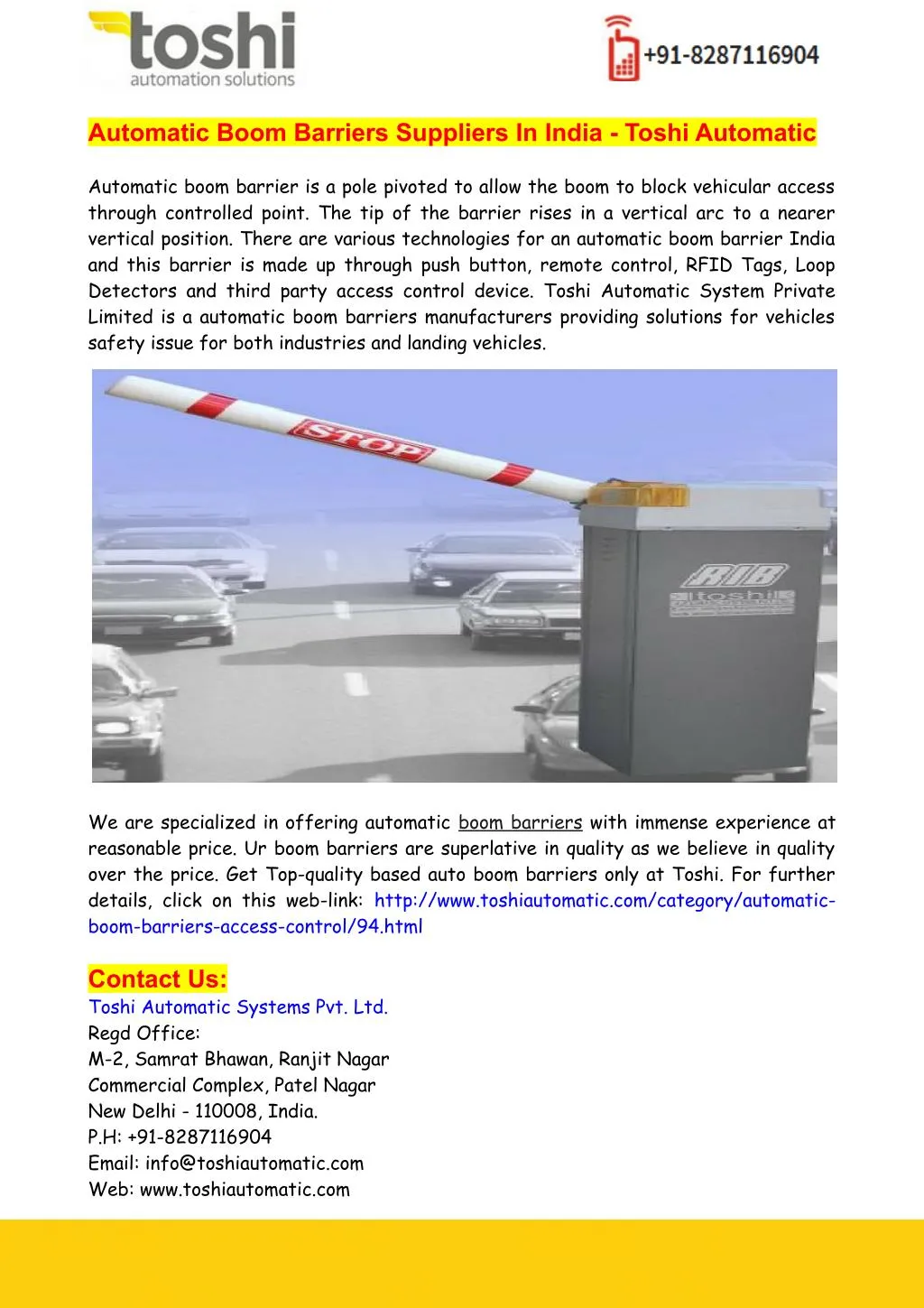 automatic boom barriers suppliers in india toshi
