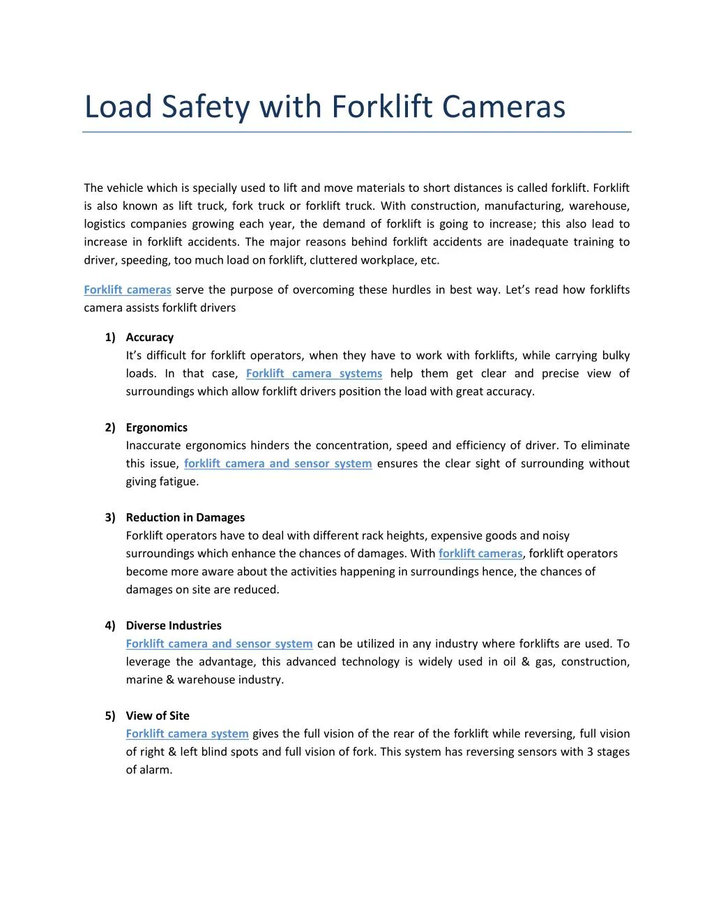 load safety with forklift cameras