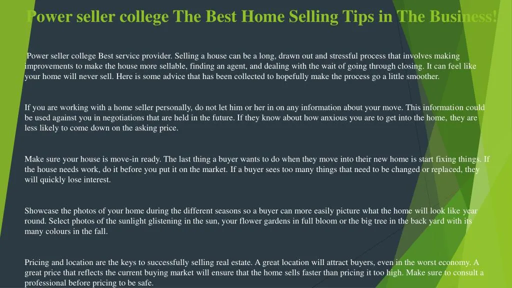 power seller college the best home selling tips in the business