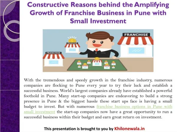 Constructive Reasons behind the Amplifying Growth of Franchise Business in Pune with Small Investment