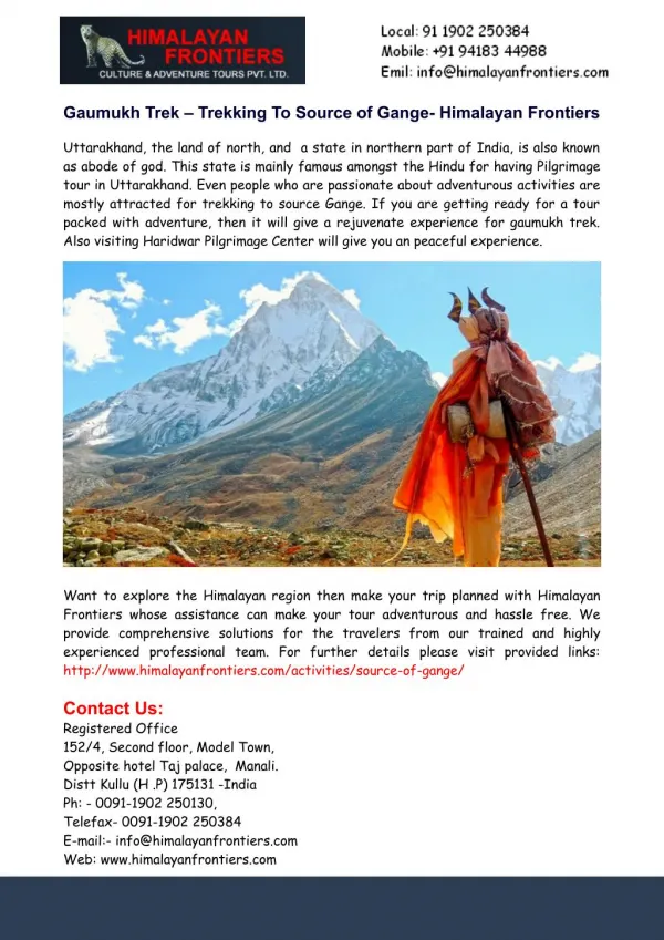 Gaumukh Trek, Haridwar Pilgrimage Center