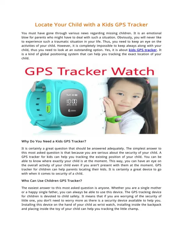 Kid locator devices As GPS tracker