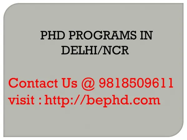 PHD PROGRAMS IN DELHI/NCR