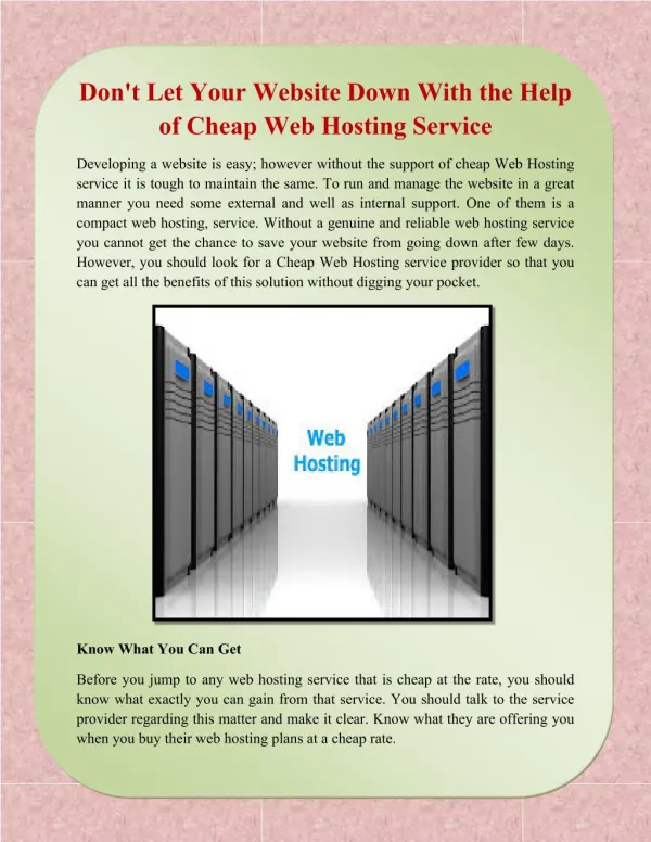 Don't Let Your Website Down With the Help of Cheap Web Hosting Service
