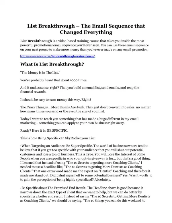 List Breakthrough review & SECRETS bonus of List Breakthrough