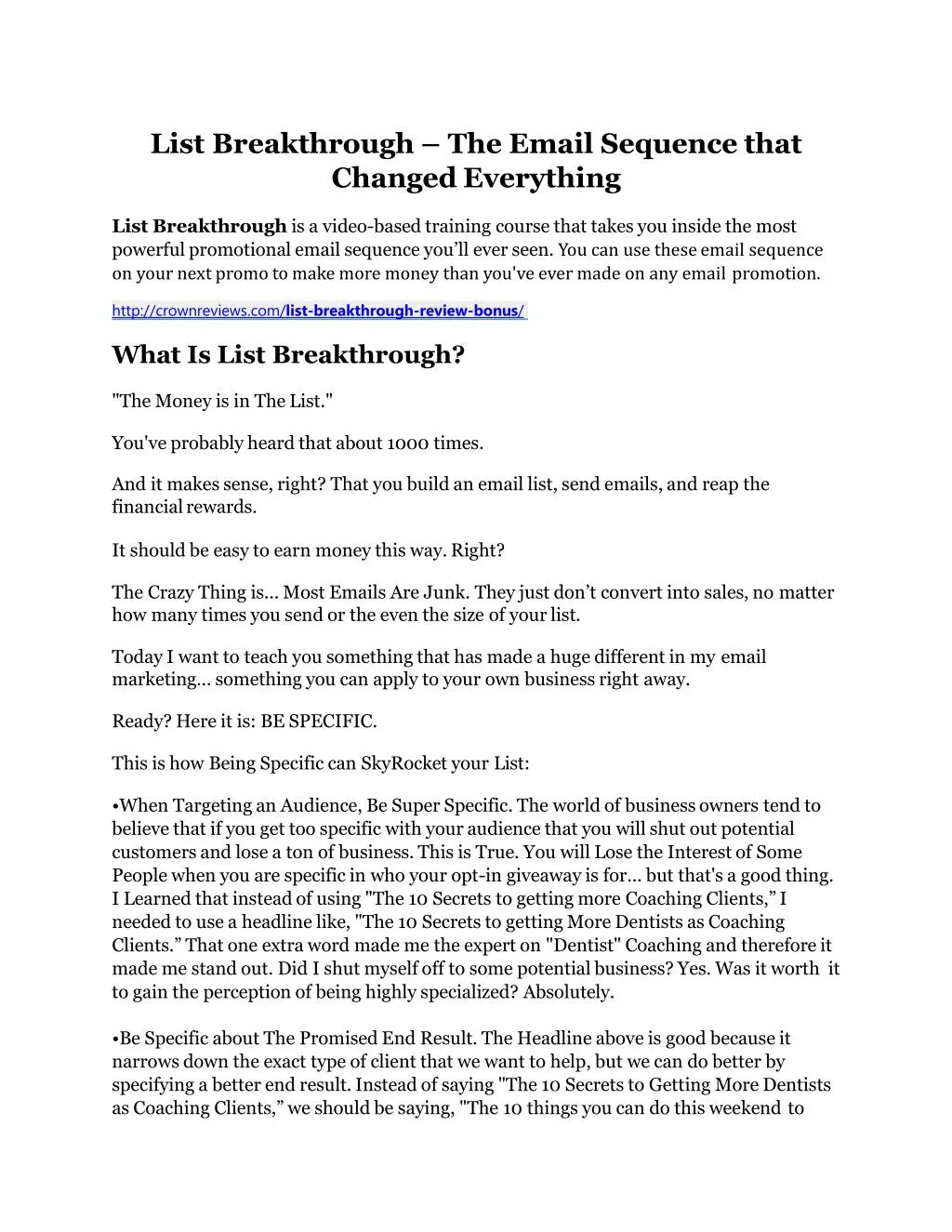 list breakthrough the email sequence that changed