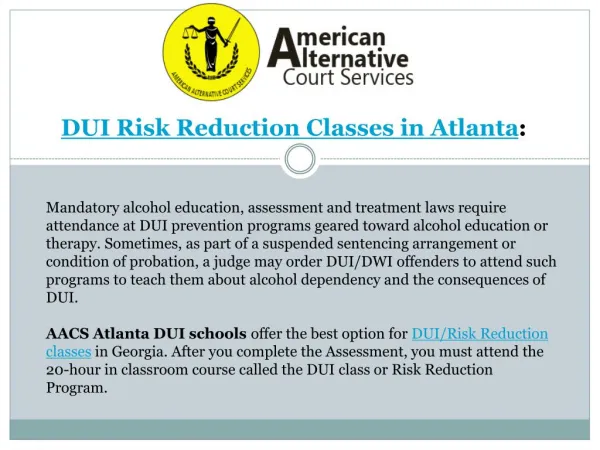 DUI Risk Reduction Class near Atlanta GA