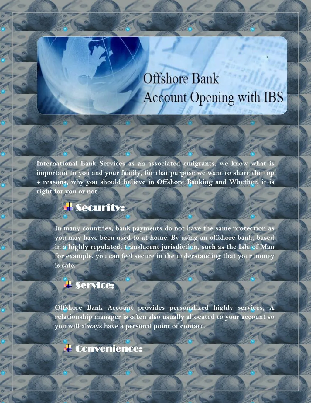 international bank services as an associated